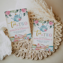 Tea för två Blommigtar, andra födelsedagen Inbjudningar