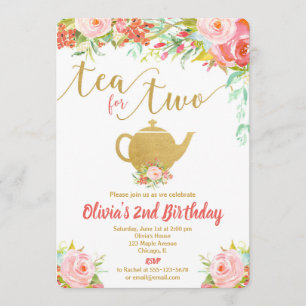 Tea för två blommigtar guld födelsedag inbjudningar