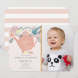 Tea för två Blommigtar Tea Party Foto 2:a födelsed Inbjudningar