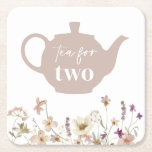 Tea för två Blommigtar Underlägg Papper Kvadrat<br><div class="desc">En rosa tekanna med "te for two"-typografi inuti,  tillsammans med delikat vattenfärg målade vilda blommor längs grund. Perfekt för ditt andra födelsedagste party!</div>