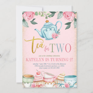 Tea för två Blommigtars andra födelsedagsinbjudan Inbjudningar
