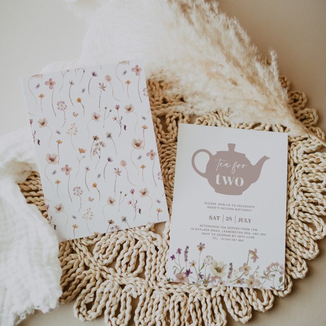 Tea för två Blommigtars födelsedagsinbjudan Inbjudningar (Tea For Two Floral Birthday Invitation)