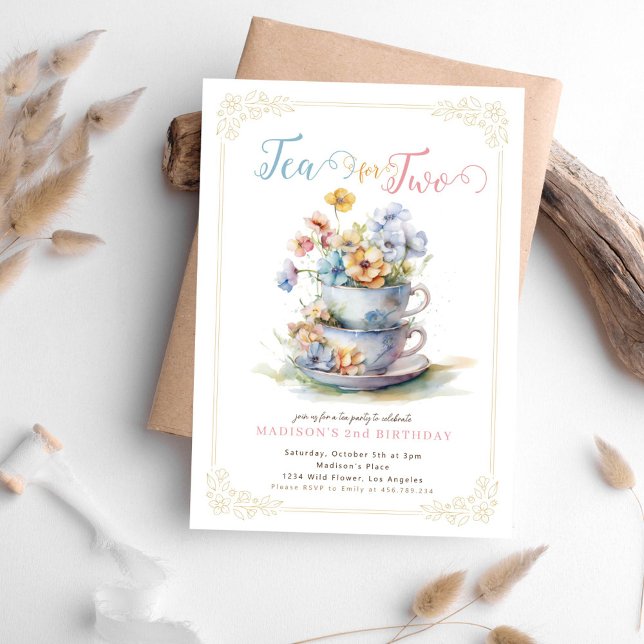 Tea för två blomsterträdgårdar te party födelsedag inbjudningar (Skapare uppladdad)