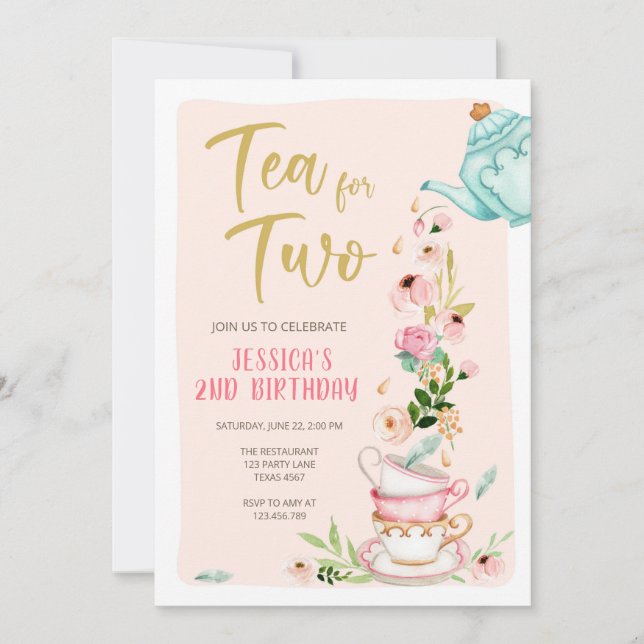 Tea för två födelsedagsinbjudningar Blommigt Tea P Inbjudningar (Framsida)