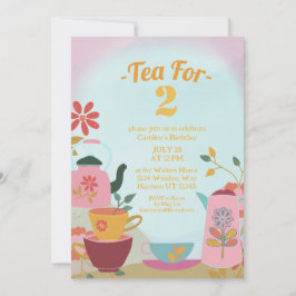 Tea för två Rosa Blommigt Birthday Inbjudningar
