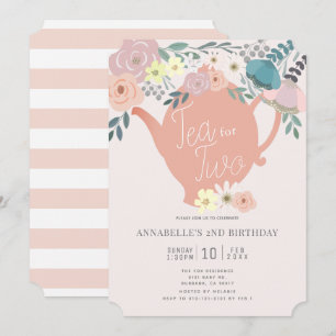 Tea för två Rosa Blommigt Tea Party 2:a födelsedag Inbjudningar