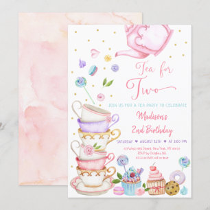 Tea för två Rosa Blommigt Tea Party födelsedag Inbjudningar