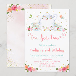Tea för två Rosa Guld Blommigt Tea Party födelseda Inbjudningar