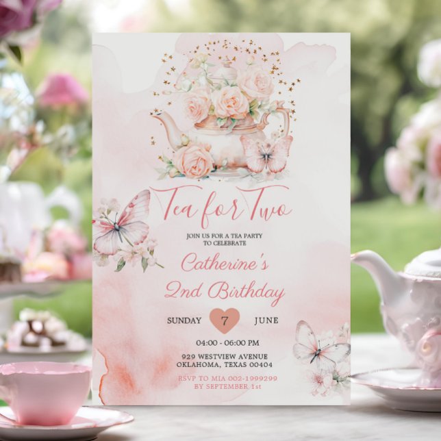 Tea för två Rosor av Tea Party Butterfly Birthday Inbjudningar (Skapare uppladdad)