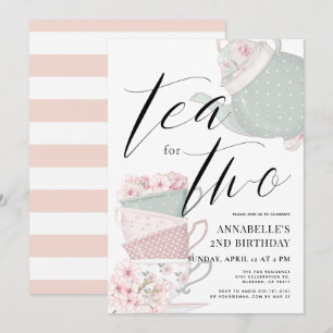 Tea för två tea Party, andra födelsedagen Inbjudningar