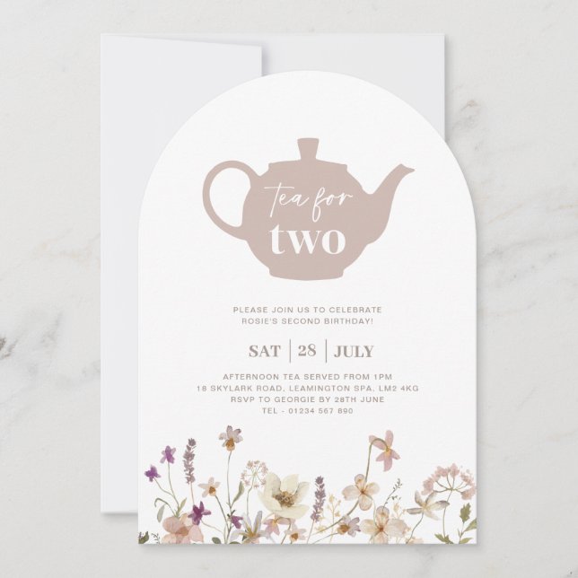Tea för två veckors Blommigt på födelsedagsinbjuda Inbjudningar (Framsida)