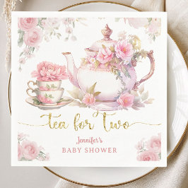 Tea for Two Baby Shower Tea Party Rosa Blommor Pappersservett