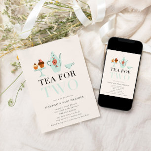 Tea for Two Barnstödsprogram för Teal Tea Party Inbjudningar