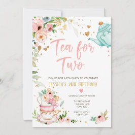 Tea for Two Birthday Call Blommigt Tea Party Inbjudningar