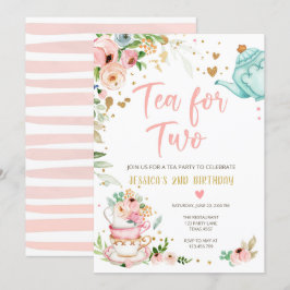 Tea for Two Birthday Call Blommigt Tea Party Inbjudningar