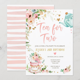 Tea for Two Birthday Call Blommigt Tea Party Inbjudningar