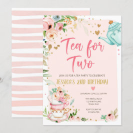 Tea for Two Birthday Call Blommigt Tea Party Inbjudningar