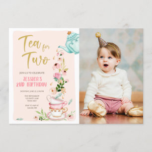Tea for Two Birthday Call Blommigt Tea Party Inbjudningar