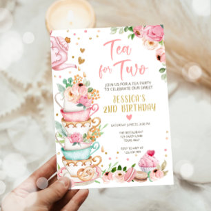 Tea for Two Birthday Call Blommigt Tea Party Inbjudningar