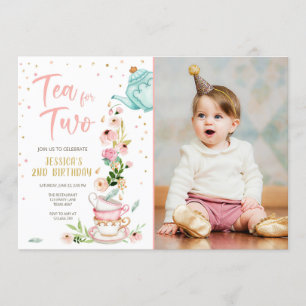 Tea for Two Birthday Call Blommigt Tea Party Inbjudningar