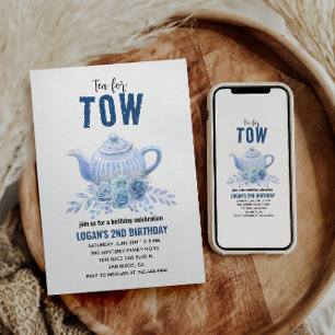Tea for Two – Blommig 2-års födelsedagsfest Inbjudningar