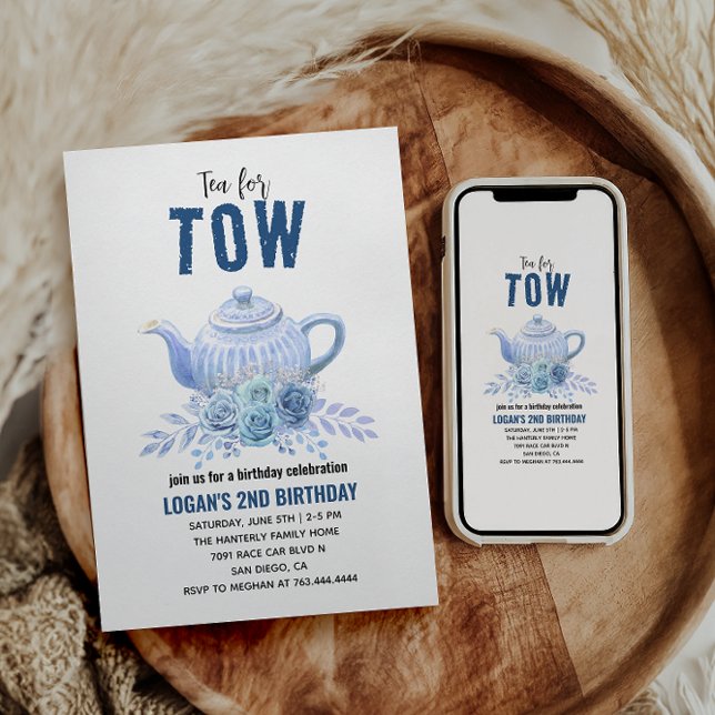 Tea for Two – Blommig 2-års födelsedagsfest Inbjudningar (Skapare uppladdad)