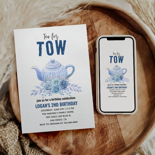 Tea for Two – Blommig 2-års födelsedagsfoto Inbjudningar (Skapare uppladdad)