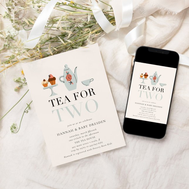 Tea for Two | Blue Tea Party Baby Shower Inbjudningar (Skapare uppladdad)