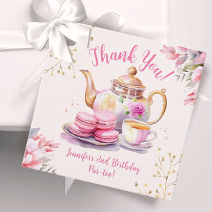 Tea for Two! Flickans Rosa Blommigt 2:a födelsedag Gåvor Etiketter