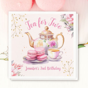 Tea for Two! Flickans Rosa Blommigt 2:a födelsedag Pappersservett