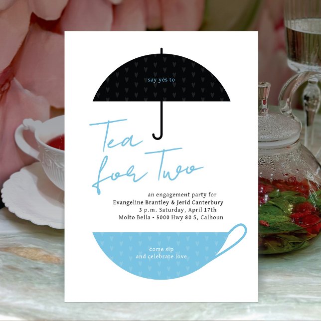 Tea for Two Modern Baby blue Tea Party-inbjudan Inbjudningar (Skapare uppladdad)