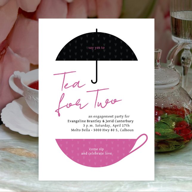 Tea for Two Modern Rosa Tea Party-inbjudan Inbjudningar (Skapare uppladdad)