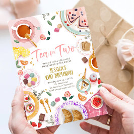 Tea for Two Party Girl Rosa Guld Second Birthday Inbjudningar