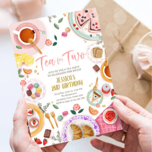 Tea for Two Party Girl Rosa Guld Second Birthday Inbjudningar