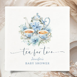 Tea for Two Tea Baby Shower Pojke Blå Blommig Pappersservett