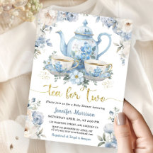 Tea for Two Tea Baby Shower Pojke Guld Blå Blommig