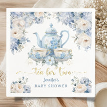 Tea for Two Tea Baby Shower Pojke Guld Blå Blommig