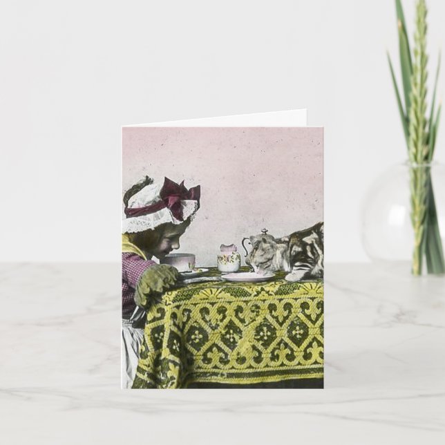 Tea for Two Victorian Girl and Kattunge Tea Party Inbjudan (Framsida)