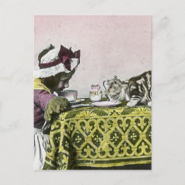 Tea for Two Victorian Girl and Kattunge Tea Party Inbjudan Vykort