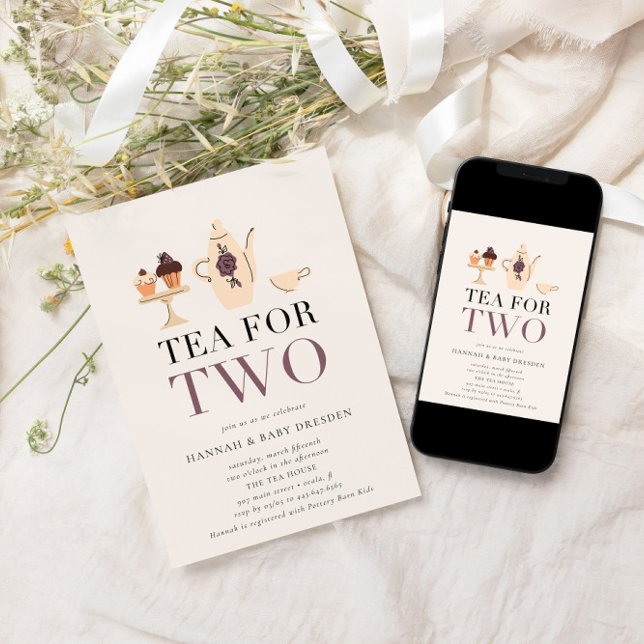 Tea for Two | Violet Tea Party Baby Shower Inbjudningar (Skapare uppladdad)