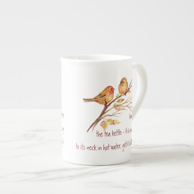 Tea & Friend Quote, Sparrow Birds, Bone China Mugg Benporslin Mugg (Framsida höger)