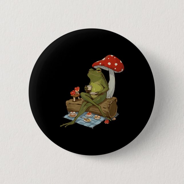Tea Frog Mushroom Cnic Cute Nature Aesthetic Cotta Knapp (Framsida)