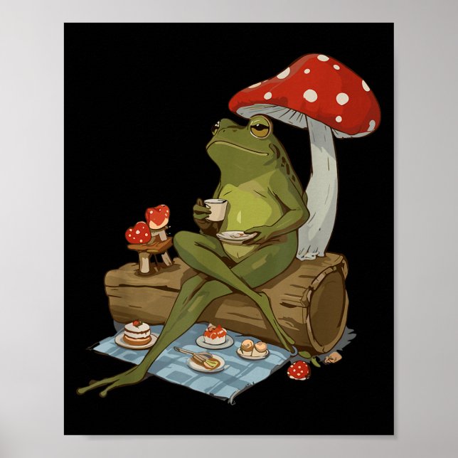 Tea Frog Mushroom Cnic Cute Nature Aesthetic Cotta Poster (Framsidan)