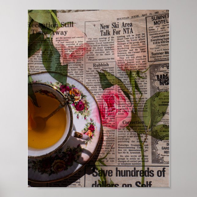 Tea gammal handskriven papper och rosa ros poster (Framsidan)