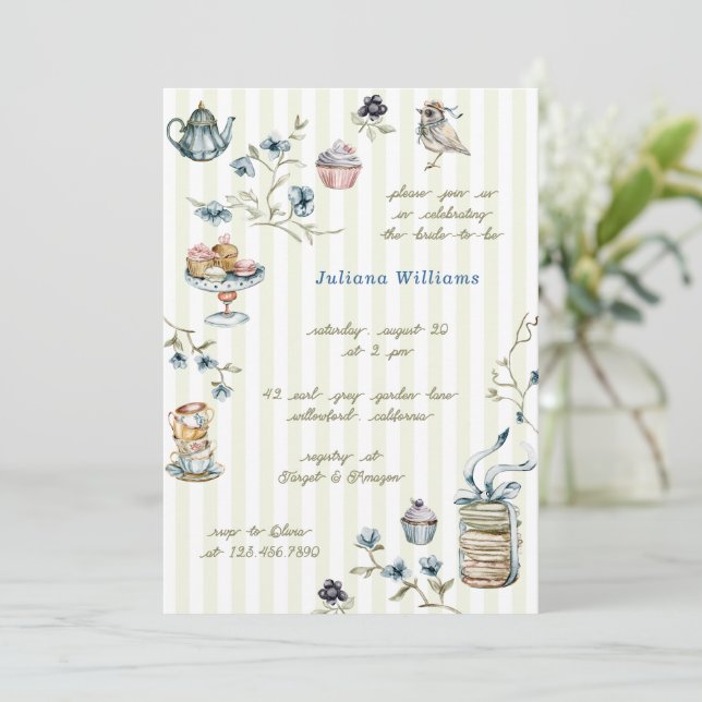 Tea Garden Floral Watercolor Bridal Shower Inbjudningar (Stående Fram)