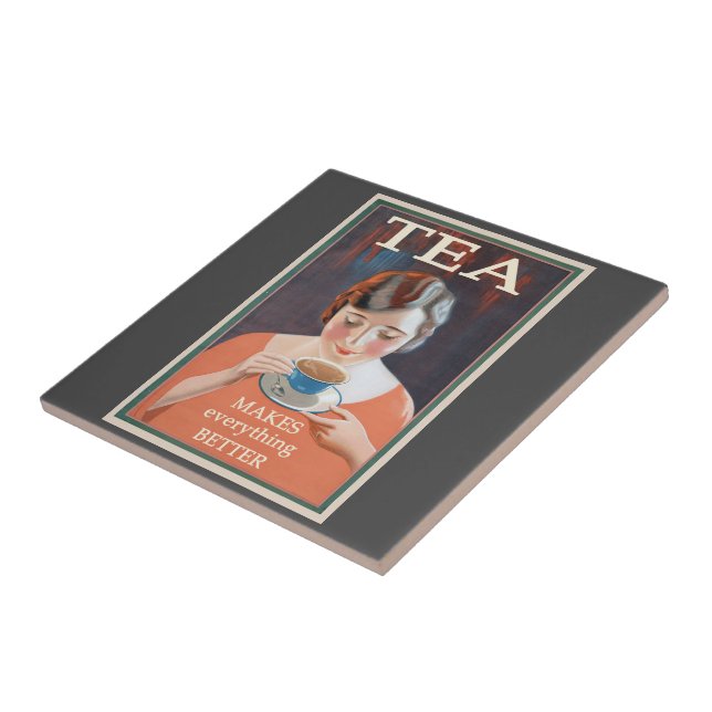 Tea gör allt bättre Vintage Kakelplatta (Sidan)