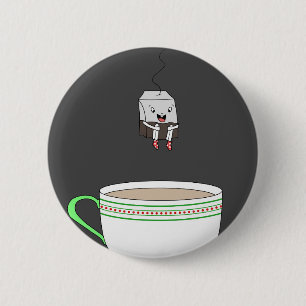 Tea hänger lös banhoppning i kopp av tea knapp