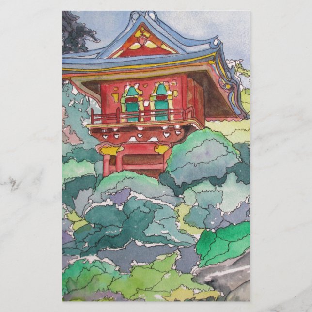 Tea House i San Francisco Watercolor Painting (Framsida)