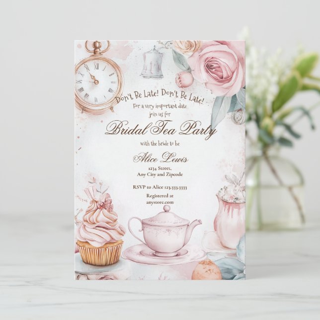 Tea Inbjudningskort för möhippan, Alice möhippa te (Stående Fram)