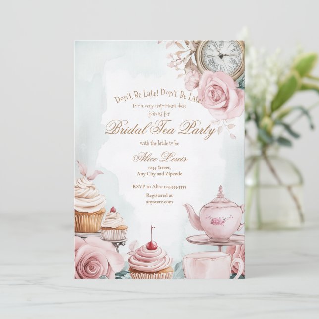 Tea Inbjudningskort för möhippan, Alice möhippa te (Stående Fram)